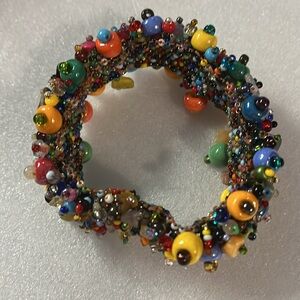 HANDCRAFTED GLASS, STONE & CORAL BEAD BRACELET WITH MAGNETIC CLASP 7"